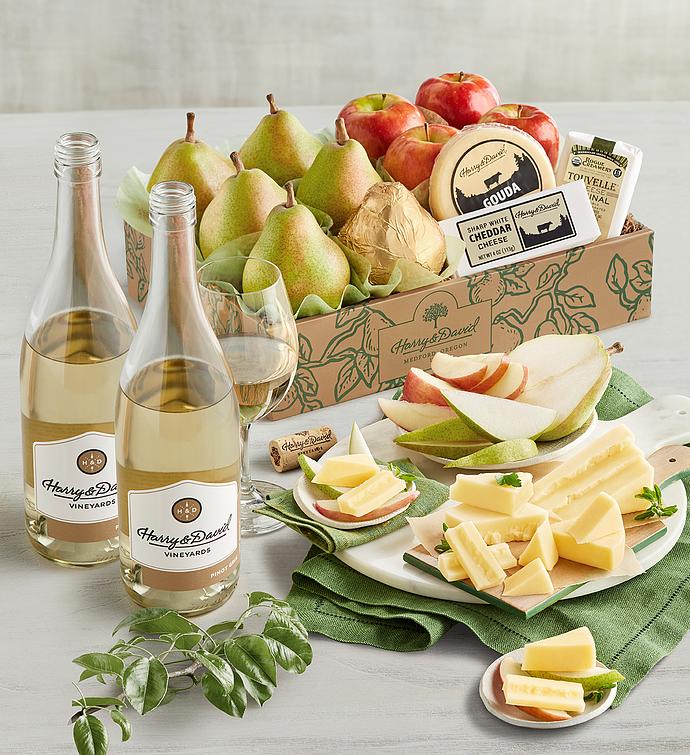 Deluxe Pears, Apples, and Cheese Gift with Wine